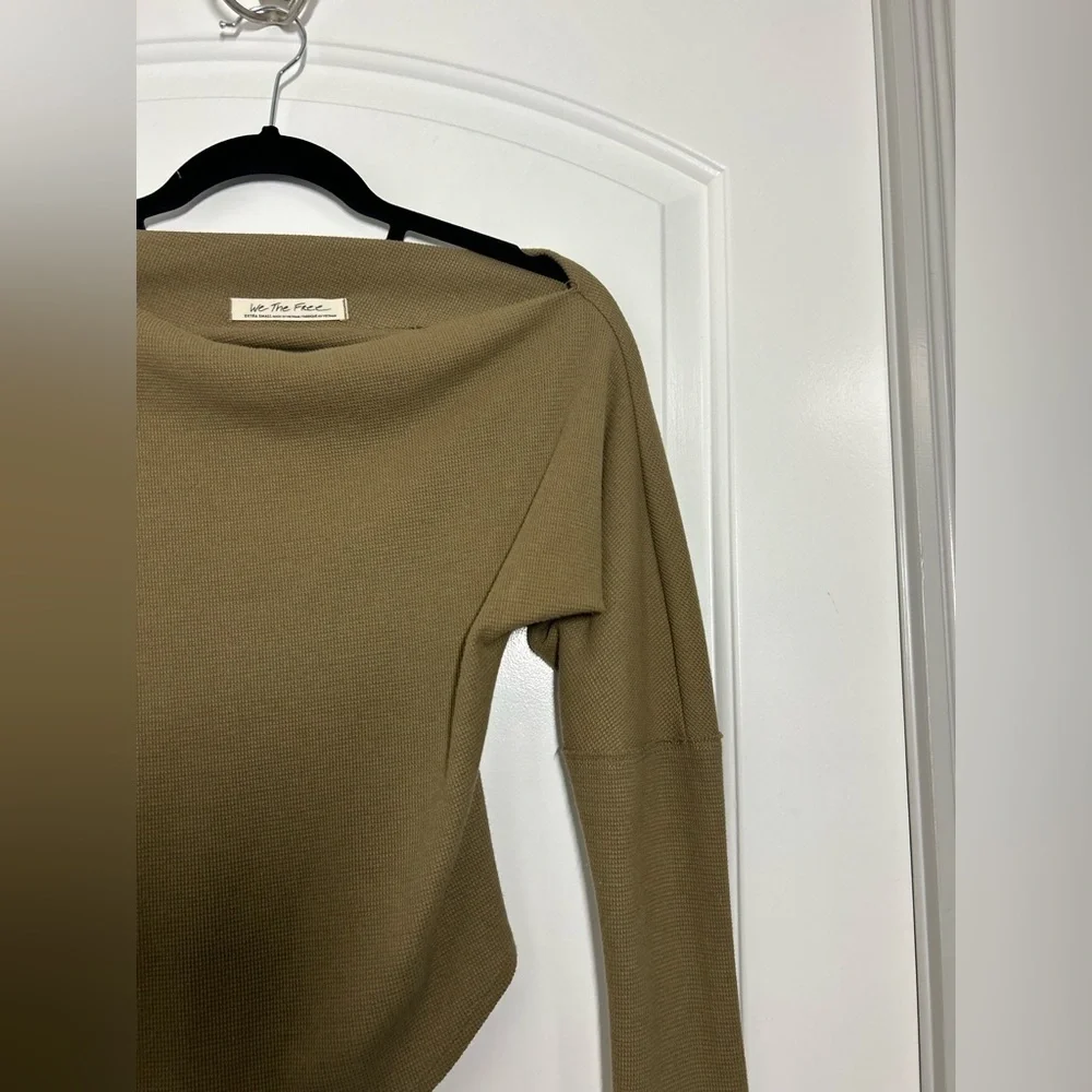 Free People Fuji Thermal Waffle Knit Long Sleeve Top size XS olive cozy comfy